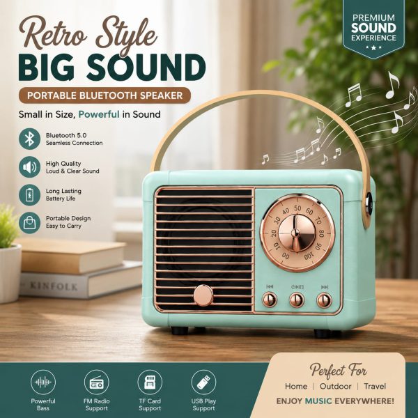 Creative Retro Radio Bluetooth Speaker Classical Music Player Sound Stereo Smart Speaker Wireless Card Mini Portable Subwoofer - Image 3