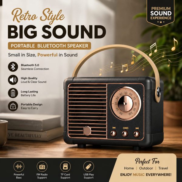 Creative Retro Radio Bluetooth Speaker Classical Music Player Sound Stereo Smart Speaker Wireless Card Mini Portable Subwoofer - Image 4
